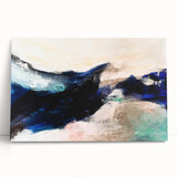 Abstract canvas wall art displaying vibrant strokes and lines in shades of blue, orange, and yellow, perfect for modern home decor.