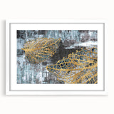 Abstract wall art featuring strokes and lines in neutral tones, framed with a white mat. Ideal for modern home decor, adding sophistication and style to any wall.