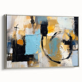 Framed abstract wall art featuring dynamic strokes and lines in silver tones, showcasing modern design elements and an elegant side view.