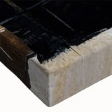 Close-up view of an abstract strokes and lines design on stretched canvas wall art, showcasing vibrant colors and intricate patterns for modern decor.