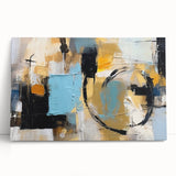 Abstract canvas wall art featuring vibrant strokes and lines in shades of blue, yellow, and pink, perfect for modern home decor.