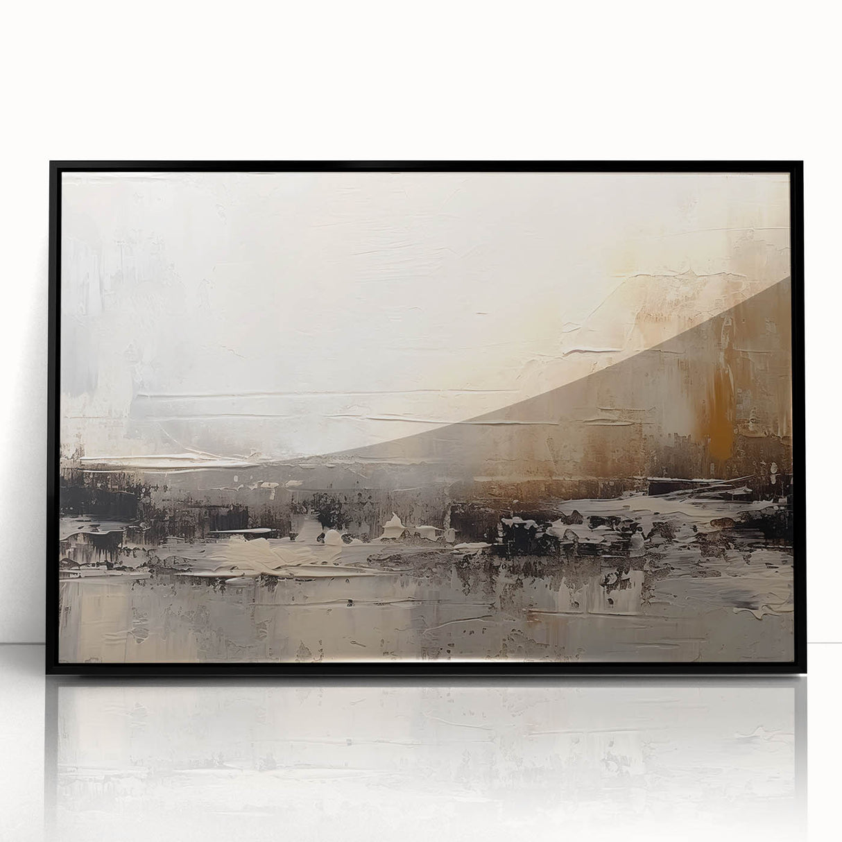 Framed abstract wall art featuring vibrant strokes and lines in shades of blue, black, and white, adding a modern touch to any decor.