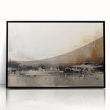 Framed abstract wall art featuring vibrant strokes and lines in shades of blue, black, and white, adding a modern touch to any decor.