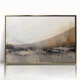 Framed abstract wall art showcasing dynamic gold strokes and lines on a sleek acrylic background, perfect for modern decor.