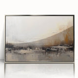 Framed wall art showcasing an abstract design with silver strokes and lines on a white background, perfect for modern home decor.