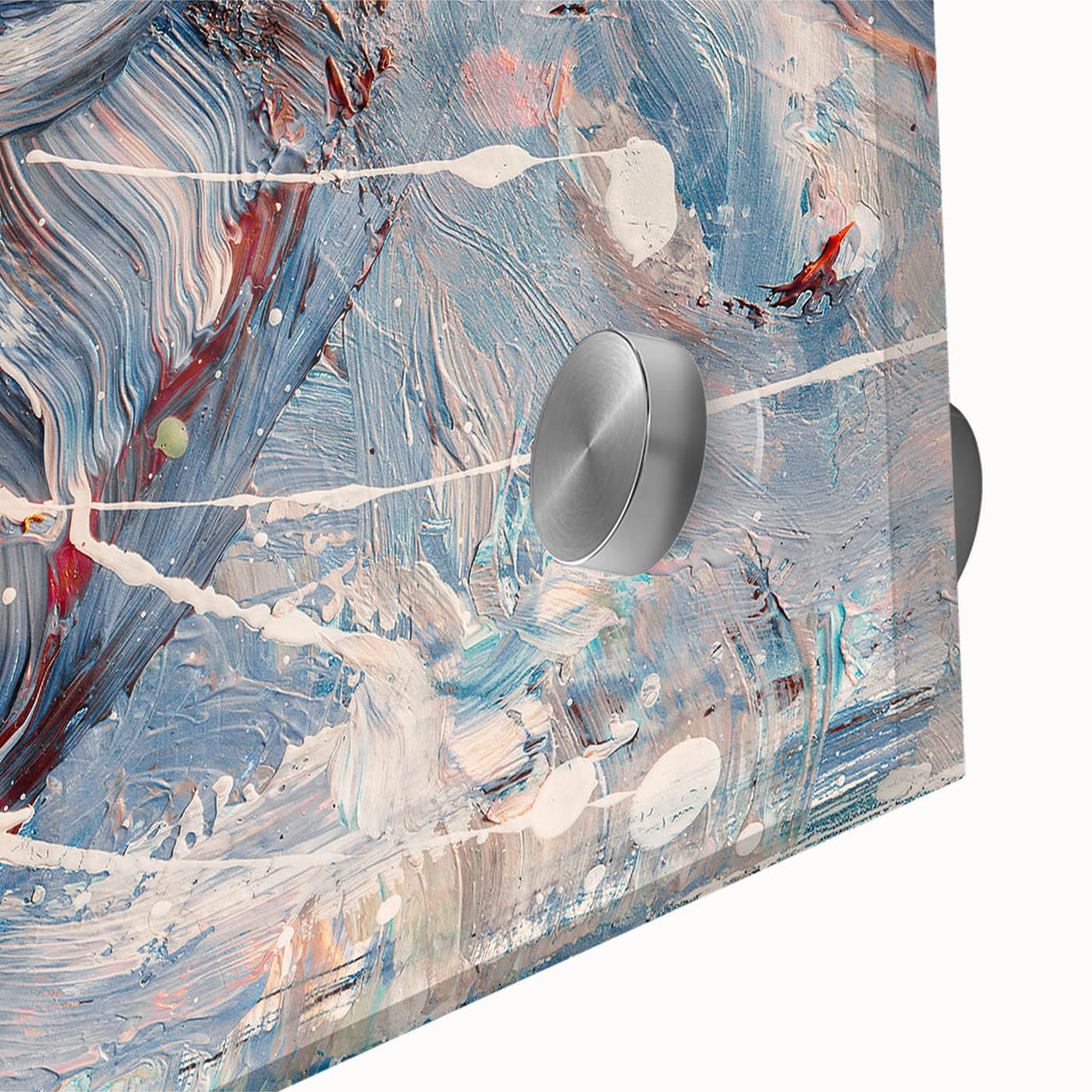 Close-up of an abstract strokes and lines design wall art piece, showcasing vibrant colors and fluid patterns on acrylic glass, perfect for modern decor.