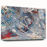 Abstract wall art design showcasing colorful strokes and lines on acrylic glass, side view emphasizing vibrant colors and modern aesthetic.