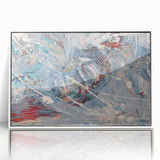 Framed wall art featuring an abstract design of colorful strokes and lines in vibrant hues, set against a white background for a modern aesthetic.