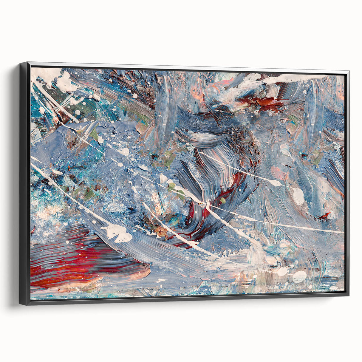 Framed abstract wall art featuring dynamic strokes and lines in black, creating a modern aesthetic for contemporary interiors.