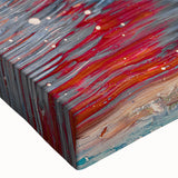 Abstract canvas wall art showcasing vibrant strokes and lines in shades of blue, gold, and white, perfect for modern home decor.