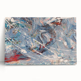Abstract canvas wall art featuring vibrant strokes and lines in shades of blue, orange, and pink, creating a modern artistic design perfect for home decor.