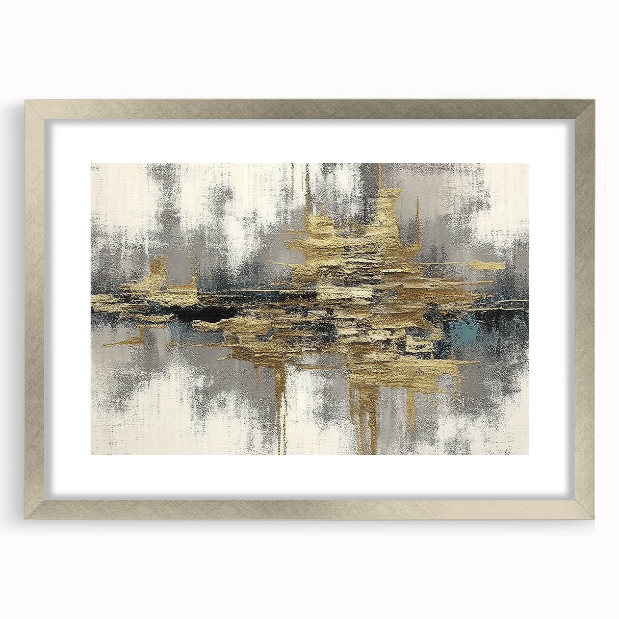Framed abstract wall art showcasing vibrant strokes and lines in a modern design, featuring a silver mat and sleek front view for contemporary decor.