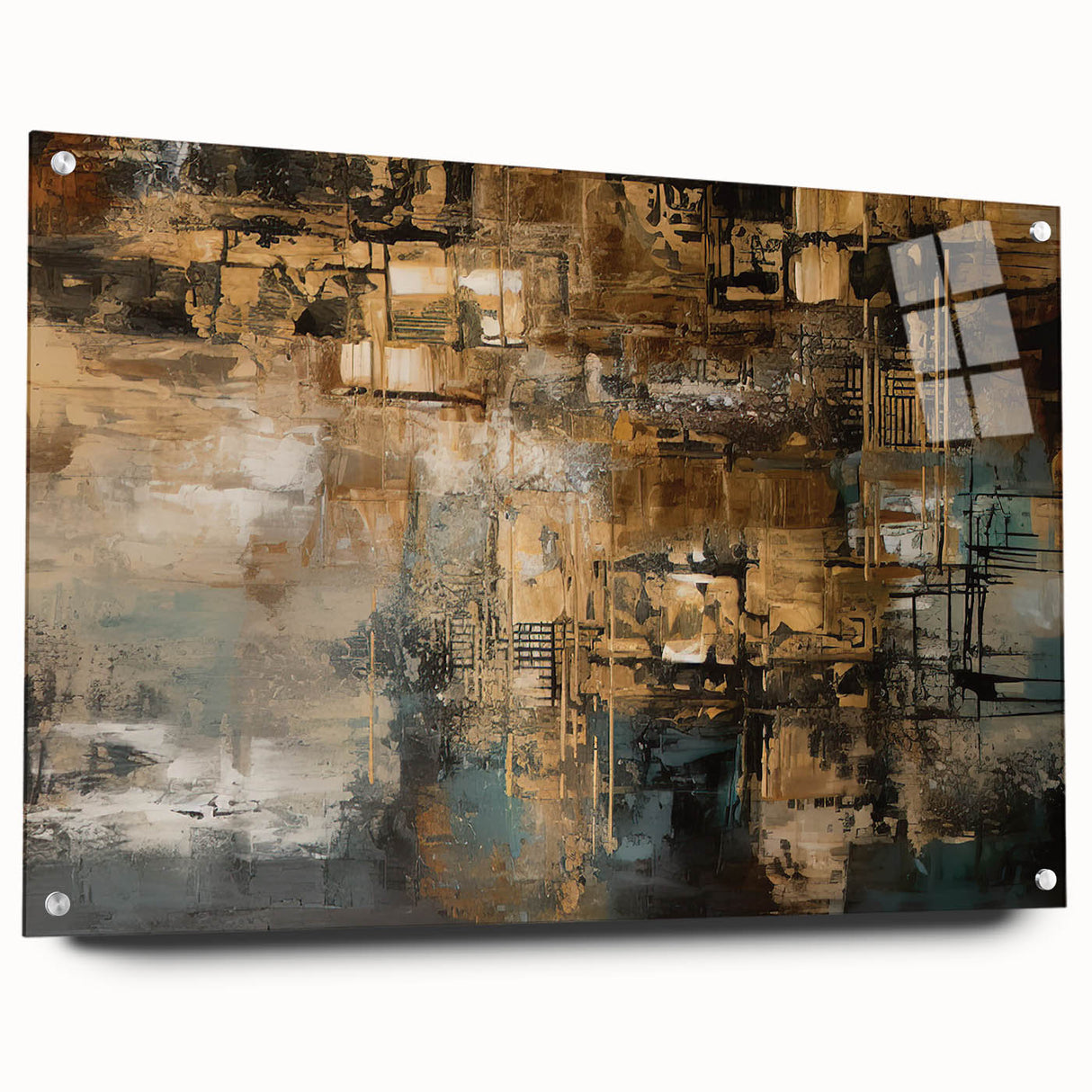 Abstract strokes and lines in a vibrant color palette adorn this acrylic glass wall art piece, showcasing modern design and elegance. Ideal for home decor.