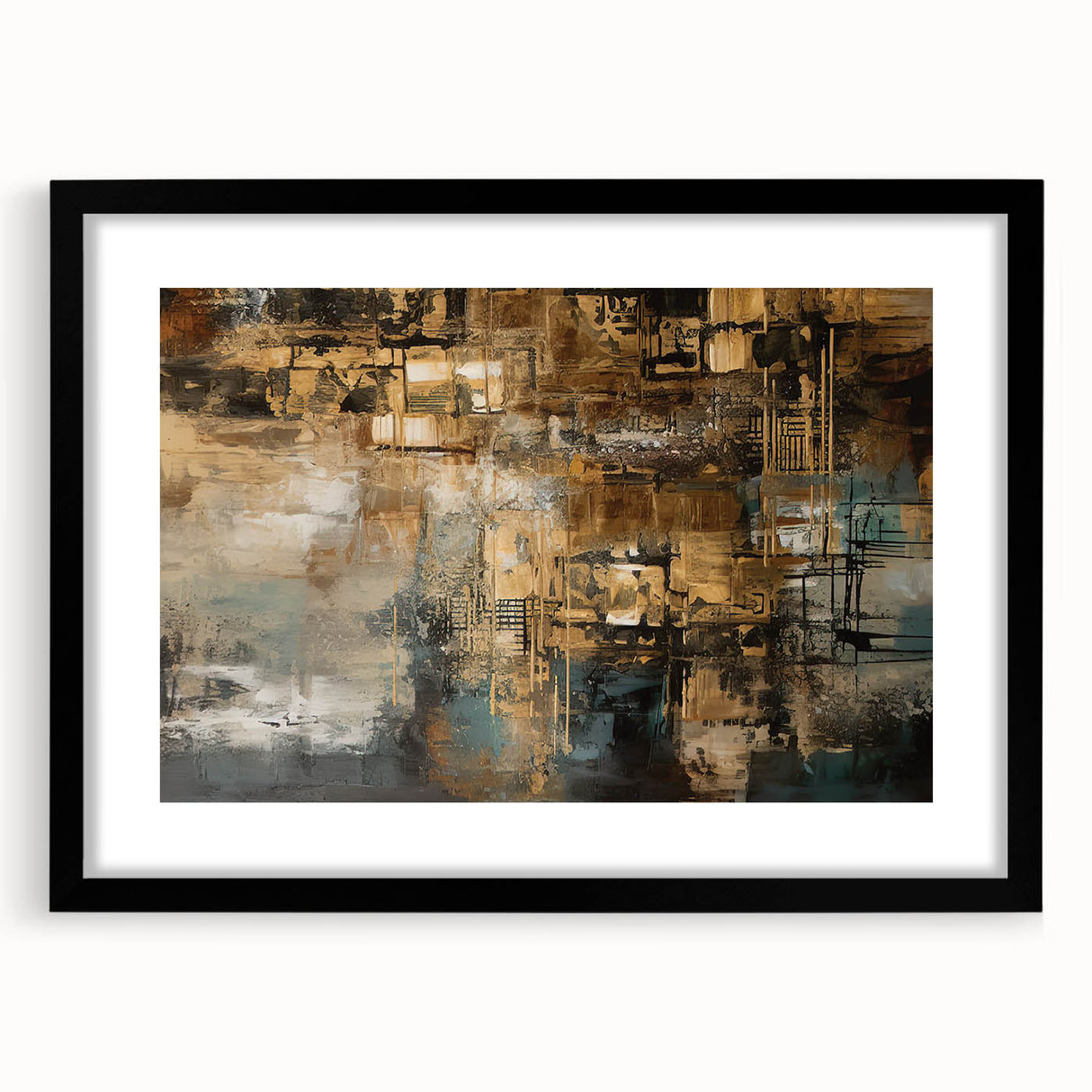 Framed wall art showcasing an abstract design of vivid strokes and lines in a modern color palette, perfect for contemporary home decor.