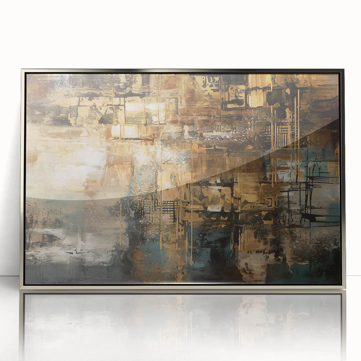 Framed abstract wall art featuring dynamic strokes and lines in silver and gray tones, perfect for modern home decor and artistic ambiance.