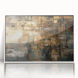 Framed wall art showcasing an abstract design of colorful strokes and lines in a white frame, perfect for modern decor accents.