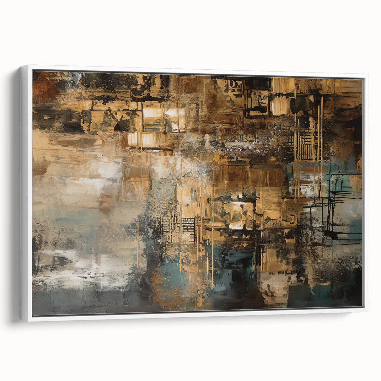 Framed abstract wall art showcasing vibrant strokes and lines in a modern design, set against a clean white background for an elegant decor accent.