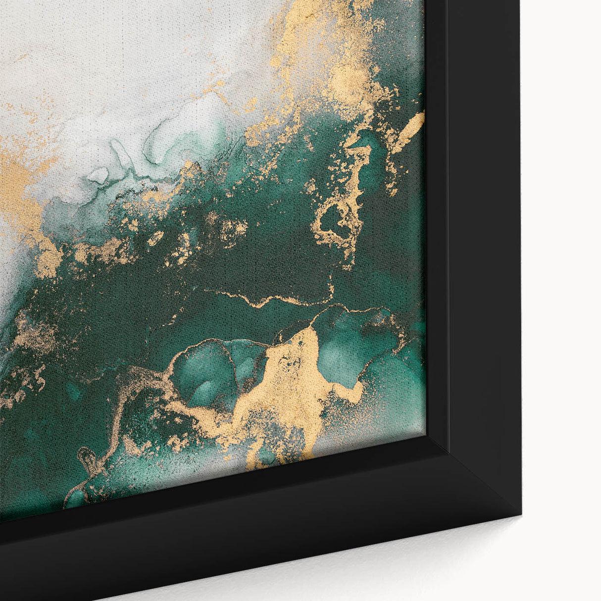 Close-up of a framed abstract wall art piece with vibrant strokes and lines in shades of blue, orange, and yellow, showcasing modern design elements.