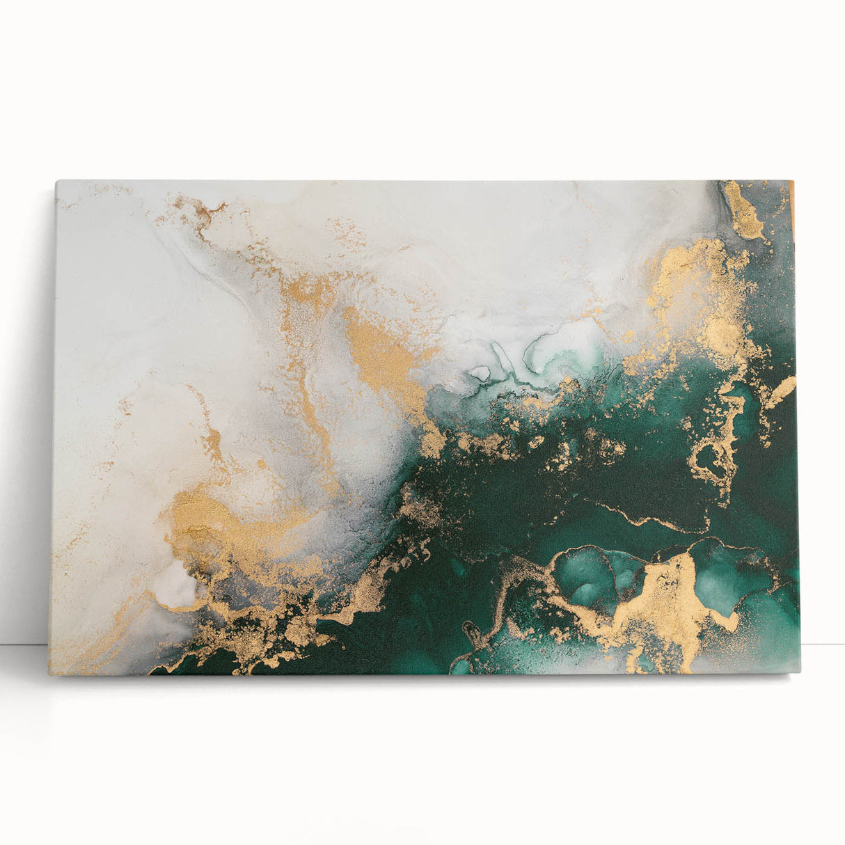 Abstract wall art design showcasing vibrant strokes and lines in bold colors on a stretched canvas, leaning against a neutral wall for artistic display.