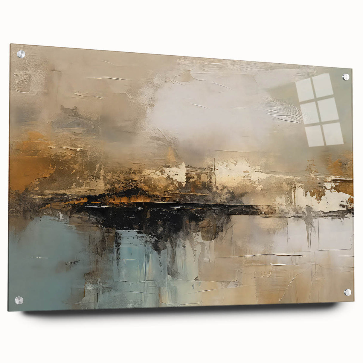 Abstract wall art showcasing vibrant strokes and lines in a modern design, displayed in an elegant acrylic frame with mounting pins for easy installation.