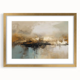 Framed abstract wall art featuring gold strokes and lines on a white background, perfect for modern home decor and artistic elegance.