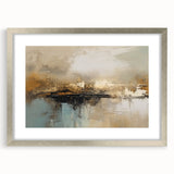 Framed abstract wall art featuring colorful strokes and lines in a modern design, accented with a silver mat, perfect for contemporary decor.