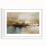 Abstract wall art featuring colorful strokes and lines in a modern design, presented in a sleek white frame with a mat, perfect for contemporary decor.