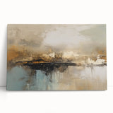 Abstract canvas wall art featuring vibrant strokes and lines in a mix of blue, gold, and white hues, adding modern elegance to any decor.