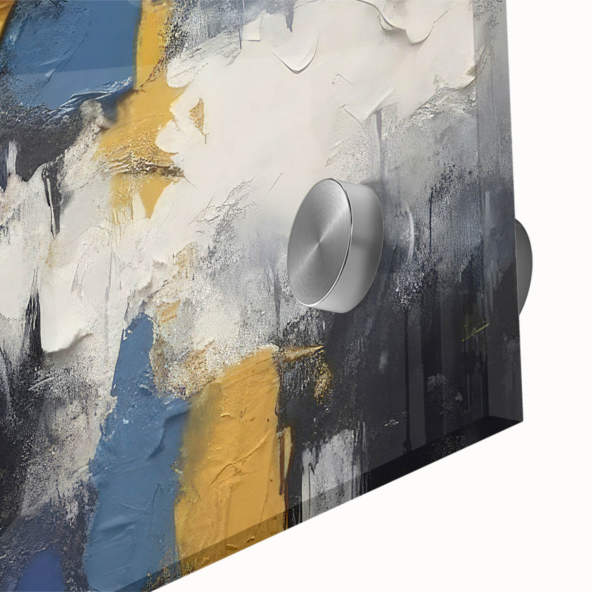 Close-up of an abstract wall art piece showcasing vibrant strokes and lines in various colors, perfect for adding a modern touch to any room.