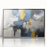 Framed abstract wall art showcasing dynamic strokes and lines in silver and black, adding modern elegance to any decor setting.
