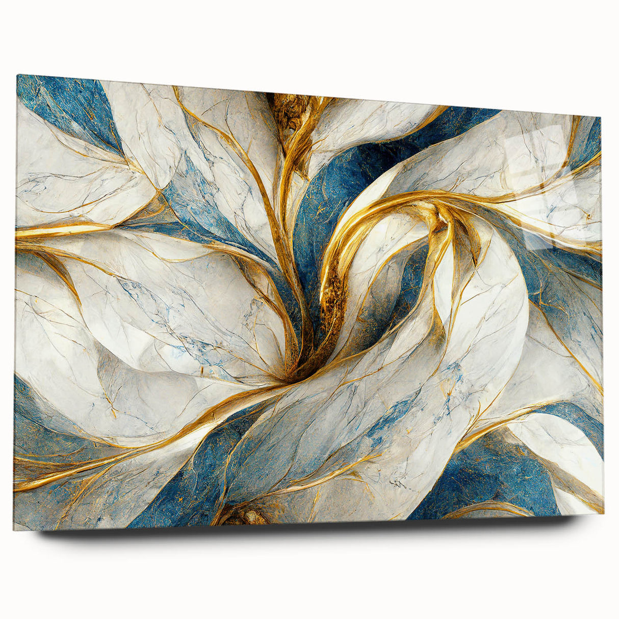Abstract art print showcasing vibrant strokes and lines in a dynamic color palette, presented in a sleek acrylic glass frame for modern decor.