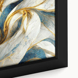 Close-up of a framed abstract wall art piece showcasing vibrant strokes and lines in bold colors, perfect for modern home decor.