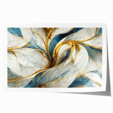 Abstract wall art print showcasing vibrant strokes and lines in shades of blue, orange, and yellow, perfect for modern decor accents.