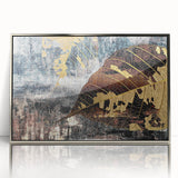 Framed wall art showcasing an abstract design of colorful strokes and lines, featuring a sleek silver frame, ideal for modern home decor.