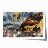 Abstract wall art print featuring dynamic strokes and lines in vibrant hues of blue, orange, and yellow; ideal for modern home decor and artistic spaces.