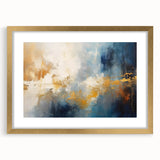 Abstract wall art featuring dynamic strokes and lines in gold tones, elegantly framed with a mat, perfect for modern home decor.