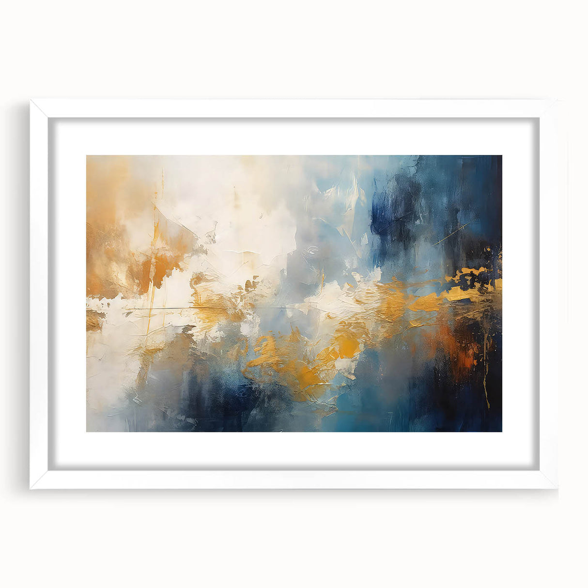 Abstract wall art featuring a collection of colorful strokes and lines, framed in a white mat, perfect for modern decor. Ideal for enhancing living spaces with an artistic touch.