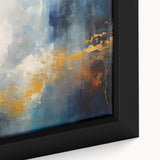 Close-up of a framed canvas art piece showcasing abstract strokes and lines in vibrant colors, perfect for modern home decor.