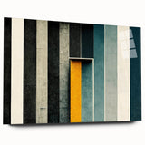 Abstract wall art design featuring vibrant strokes and lines in shades of blue, yellow, and orange, displayed in elegant acrylic glass without pins, perfect for modern decor.