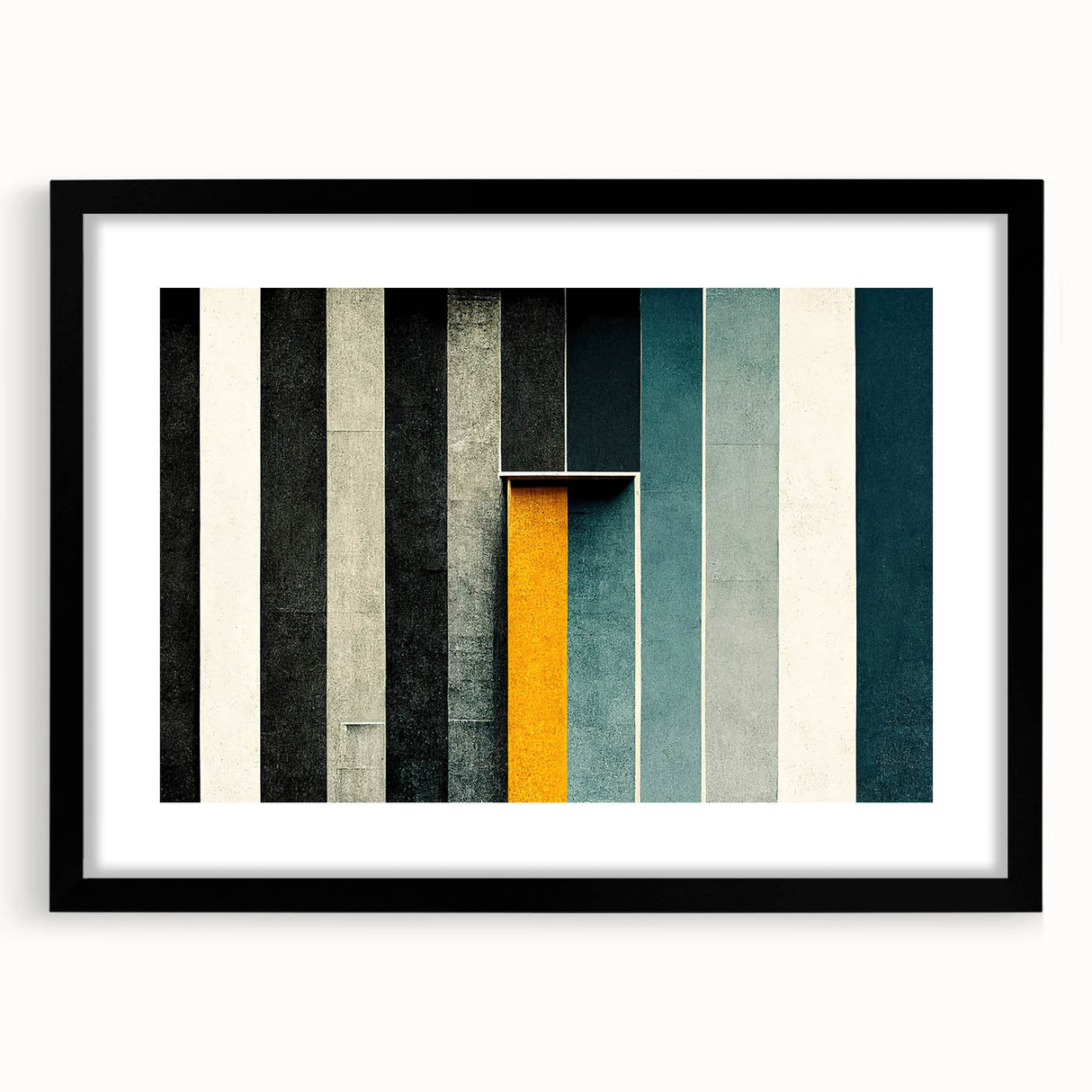 Framed abstract wall art featuring colorful strokes and lines on a black mat, designed to enhance modern interior decor with elegance.