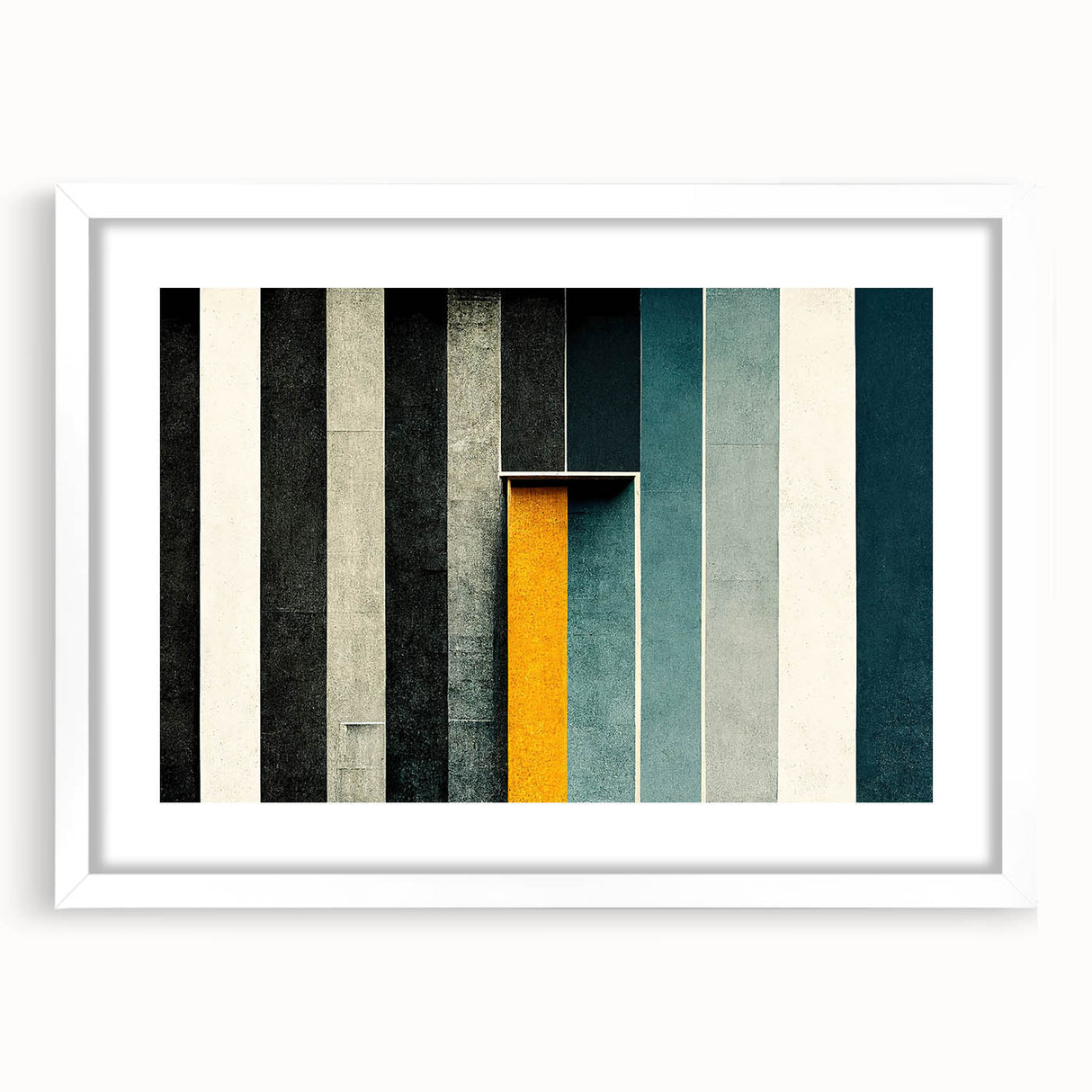 Framed abstract wall art showcasing colorful strokes and lines in a modern design, set against a white mat for an elegant finish.