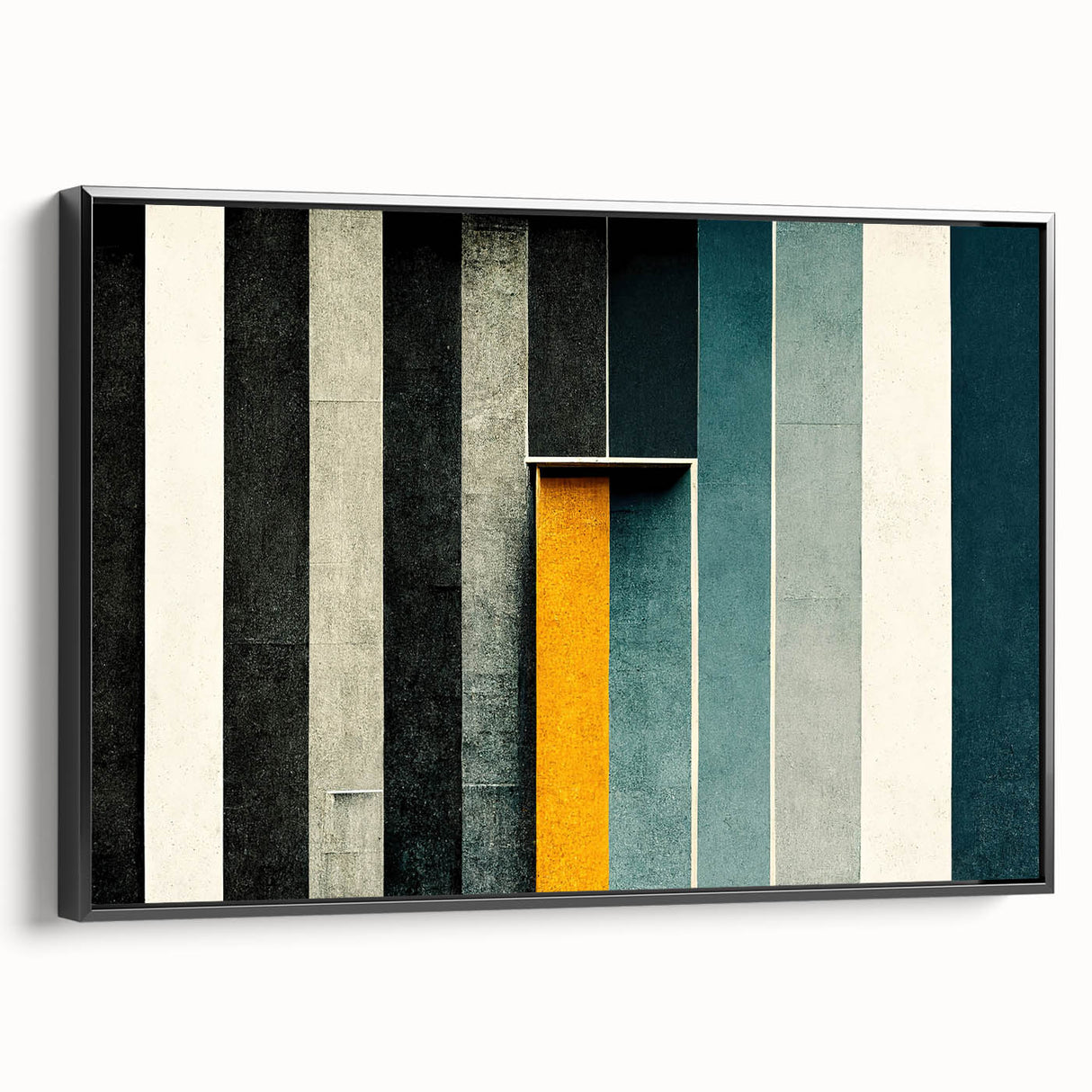 Framed wall art showcasing an abstract strokes and lines design in black, elegantly displayed from the side to highlight its sleek profile.