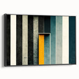 Framed wall art showcasing an abstract strokes and lines design in black, elegantly displayed from the side to highlight its sleek profile.