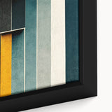 Close-up of an abstract strokes and lines design wall art, showcasing vibrant colors and intricate patterns on a framed canvas, perfect for modern decor.
