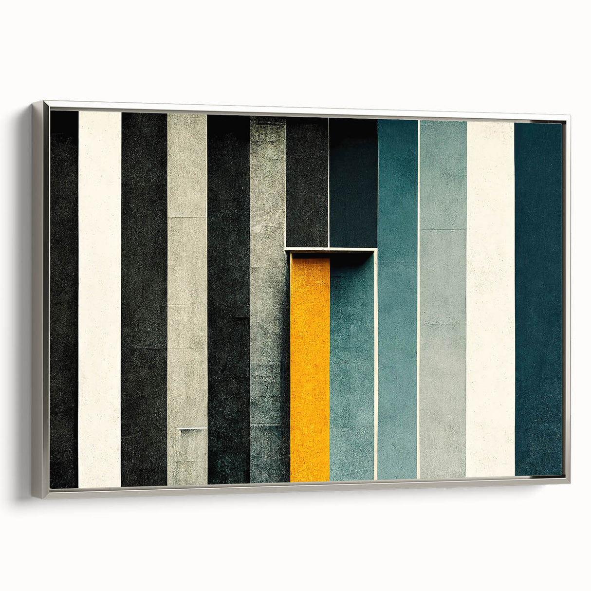 Framed wall art showcasing an abstract strokes and lines design in silver tones, adding a modern touch to home decor with a sleek profile.