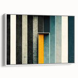 Framed abstract wall art featuring colorful strokes and lines in a modern design, presented from a side view against a white background.