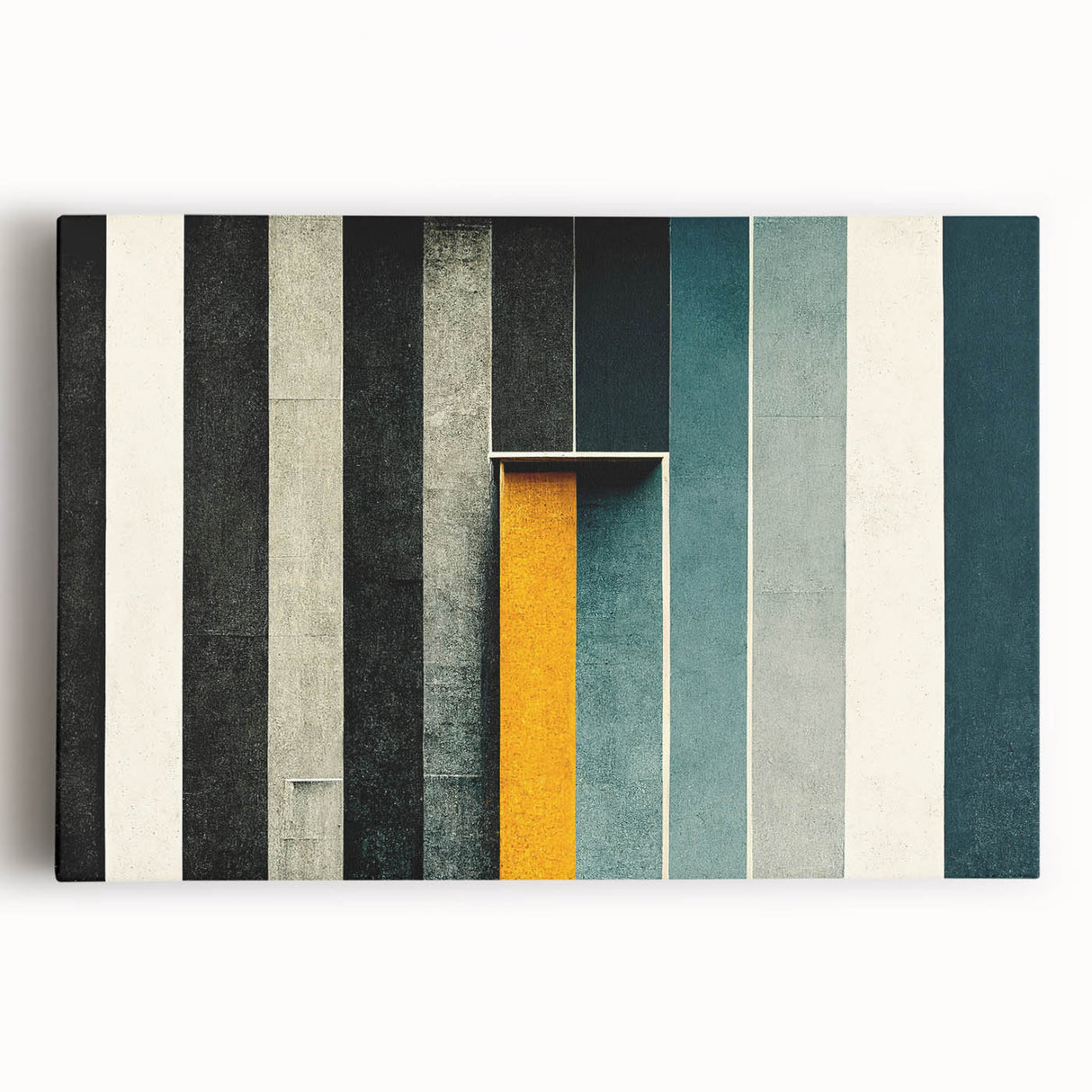 Abstract strokes and lines create a vibrant wall art design on stretched canvas, featuring a modern aesthetic in shades of blue, pink, and gold.