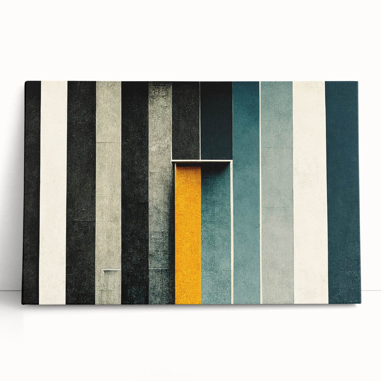 Abstract wall art featuring colorful strokes and lines in vibrant hues, designed for modern decor, displayed on a canvas leaning against a wall.