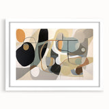 Abstract wall art featuring colorful strokes and lines in a modern design, presented in a white frame with a mat, enhancing contemporary decor.