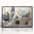 Framed wall art showcasing an abstract design with colorful strokes and lines in a modern black frame, perfect for contemporary decor.